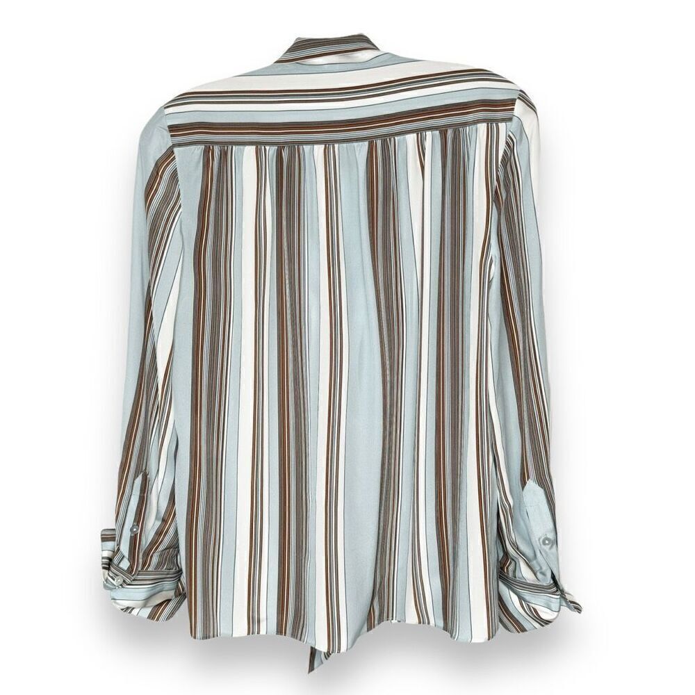 Elizabeth & James Mimi Tie Neck Stripe Silk Blouse In Dust Multi Women’s Size XS - Picture 6 of 11